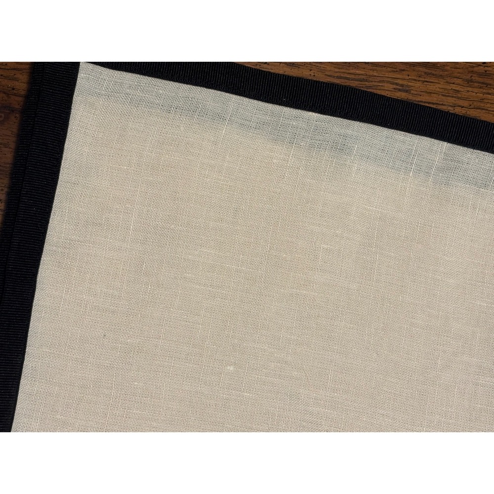 Ballard Designs Napkins Oatmeal Black Grosgrain Trim Linen Set of 4‎ BL253